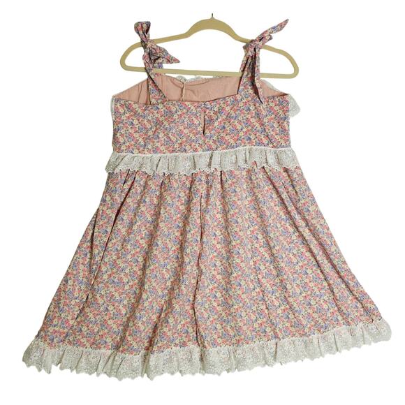 La‎ February Pink NWT L Baby Doll w Lace Accent Short Dress. Ribbons tieup top. - Picture 2 of 13